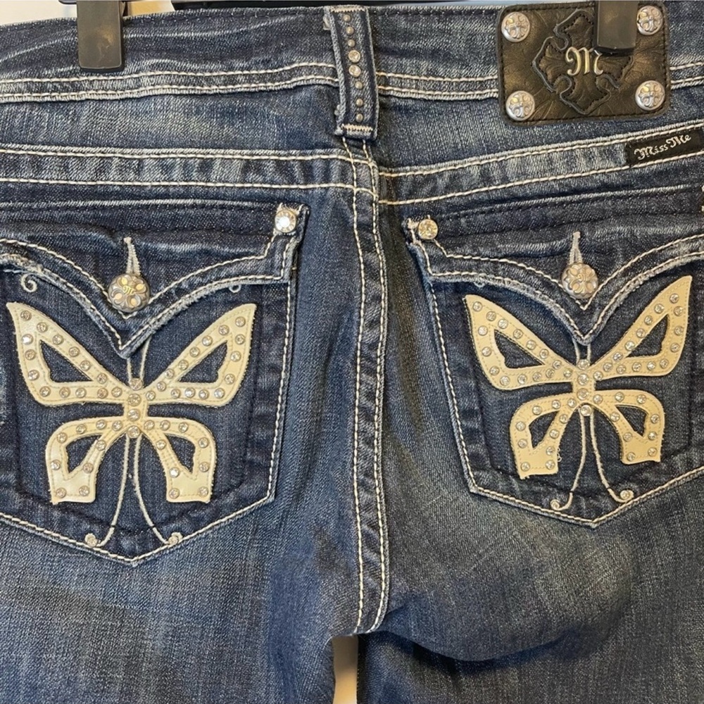 Miss Me Women's Dark Blue Jeans with Butterfly Design 31x34